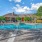 a swimming pool in front of a aparment